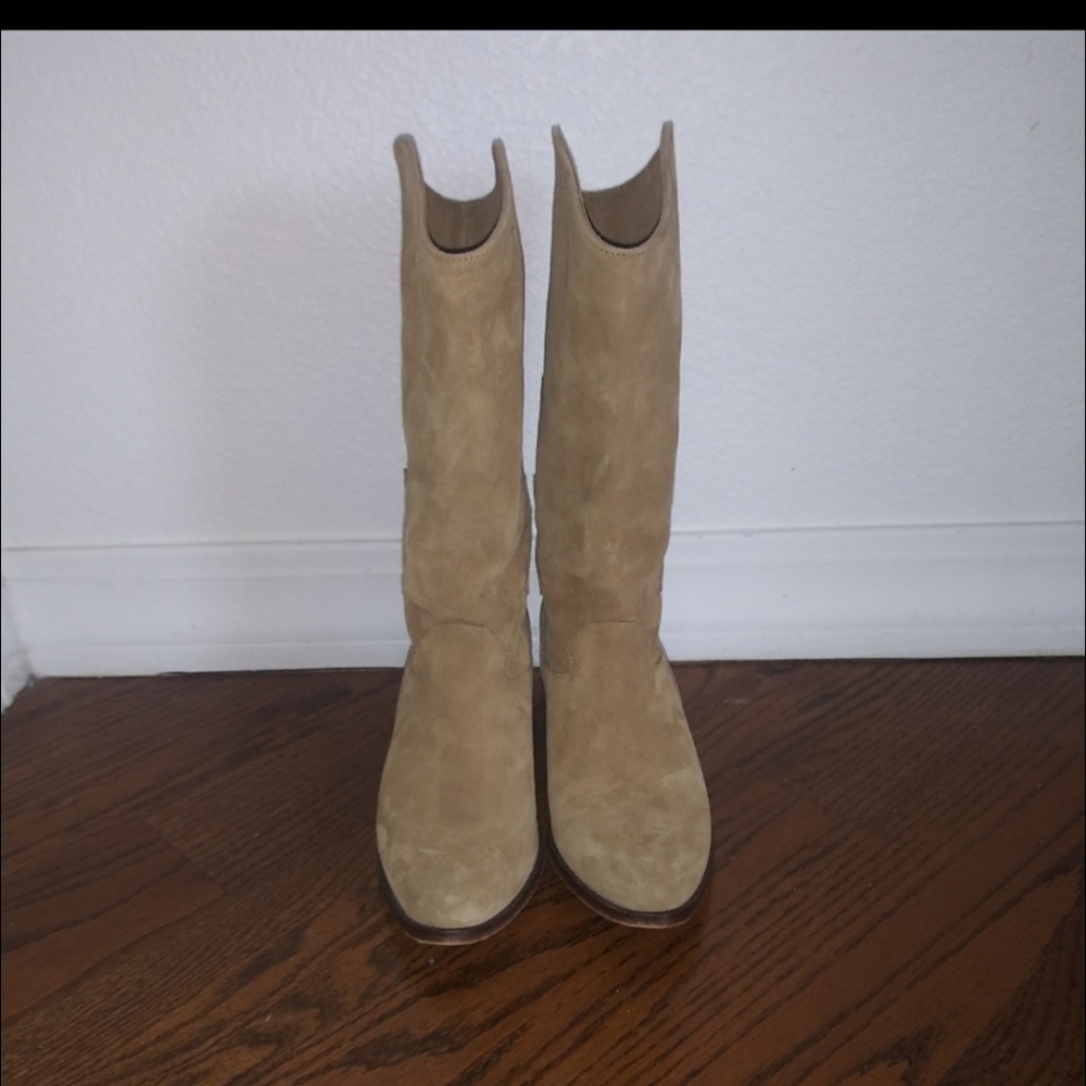 Sezane Phoenix Cowgirl Leather Beige Tan Boots - Picture 4 of 13